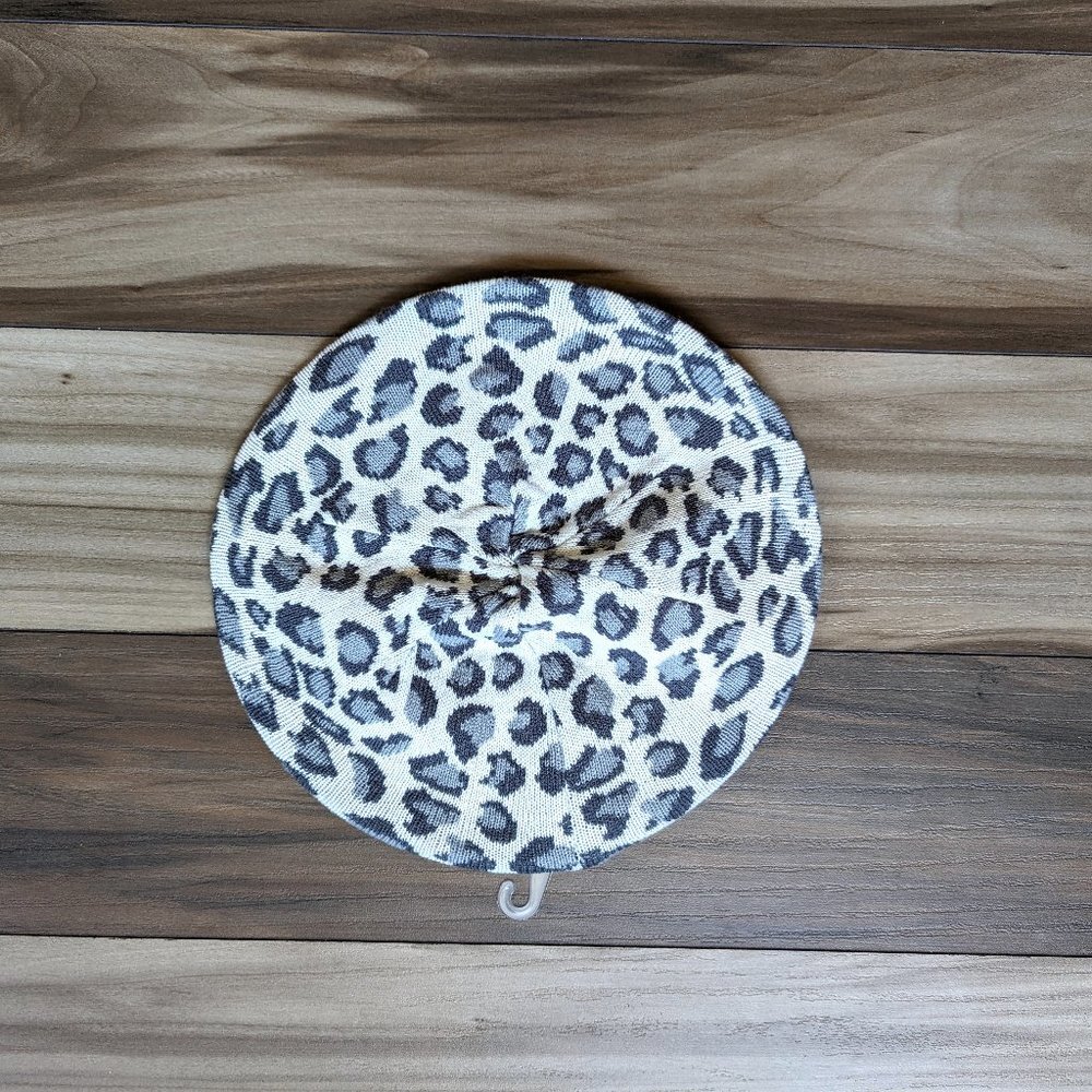 NWT The Children's Place Girls Knit Leopard Beret Gray Cream Size M (7/8)